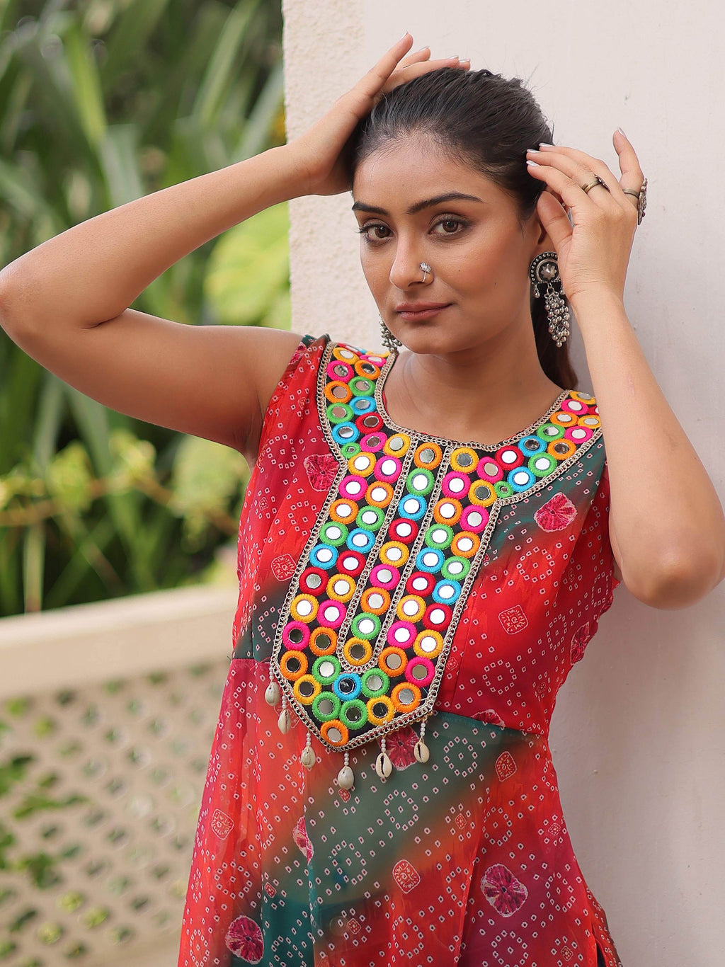 Tantalizing Multi-Color Georgette Bandhani Printed Festival Wear Kurti