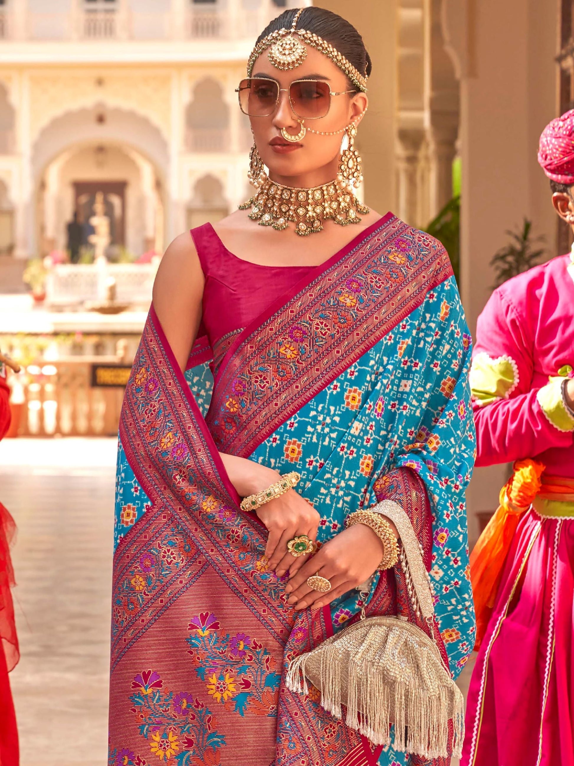 Adorning Blue Silk Patola Printed Festival Wear Saree With Blouse