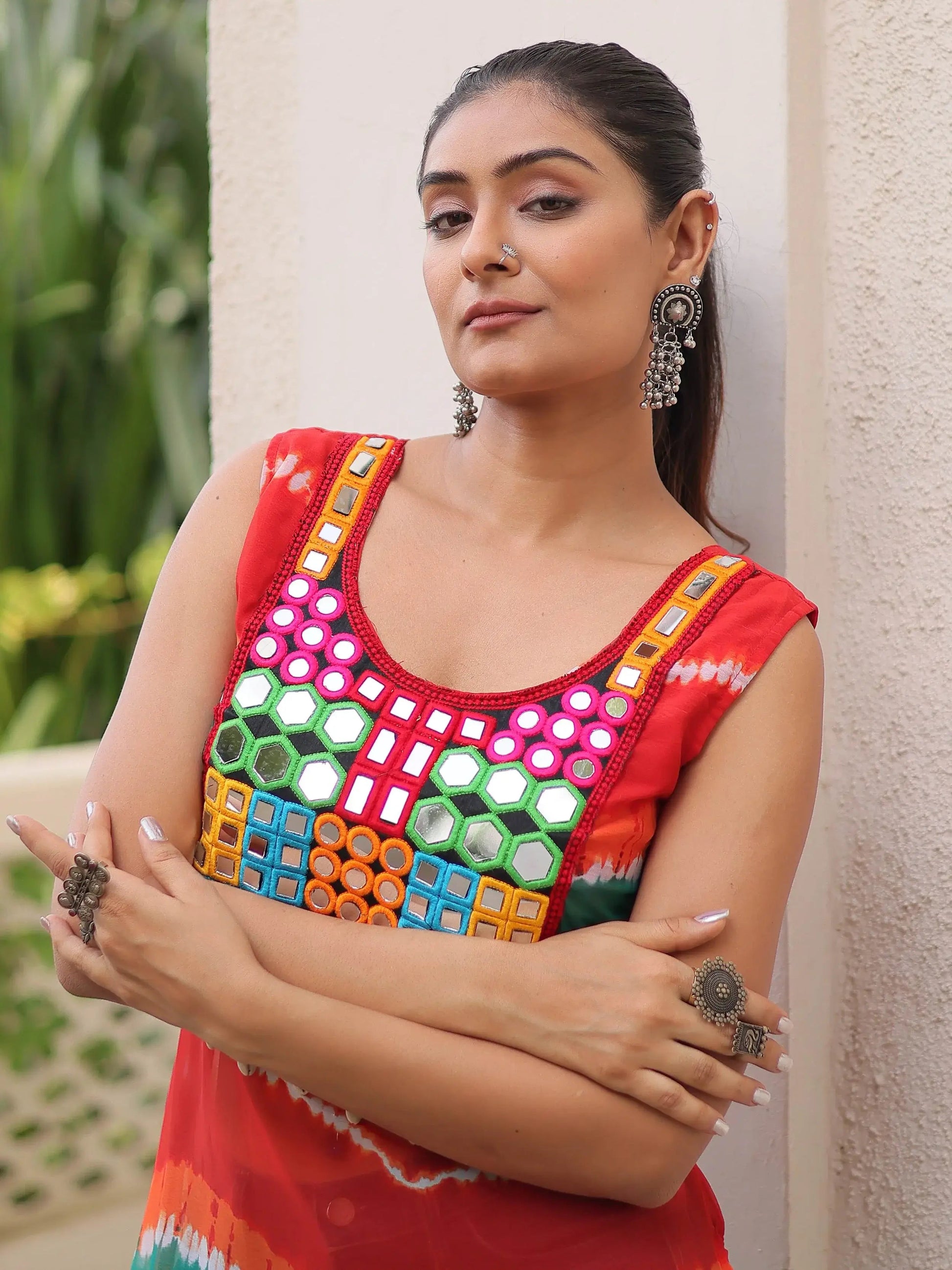 Mesmerizing Multi-Color Georgette Mirror Work Traditional Kurti