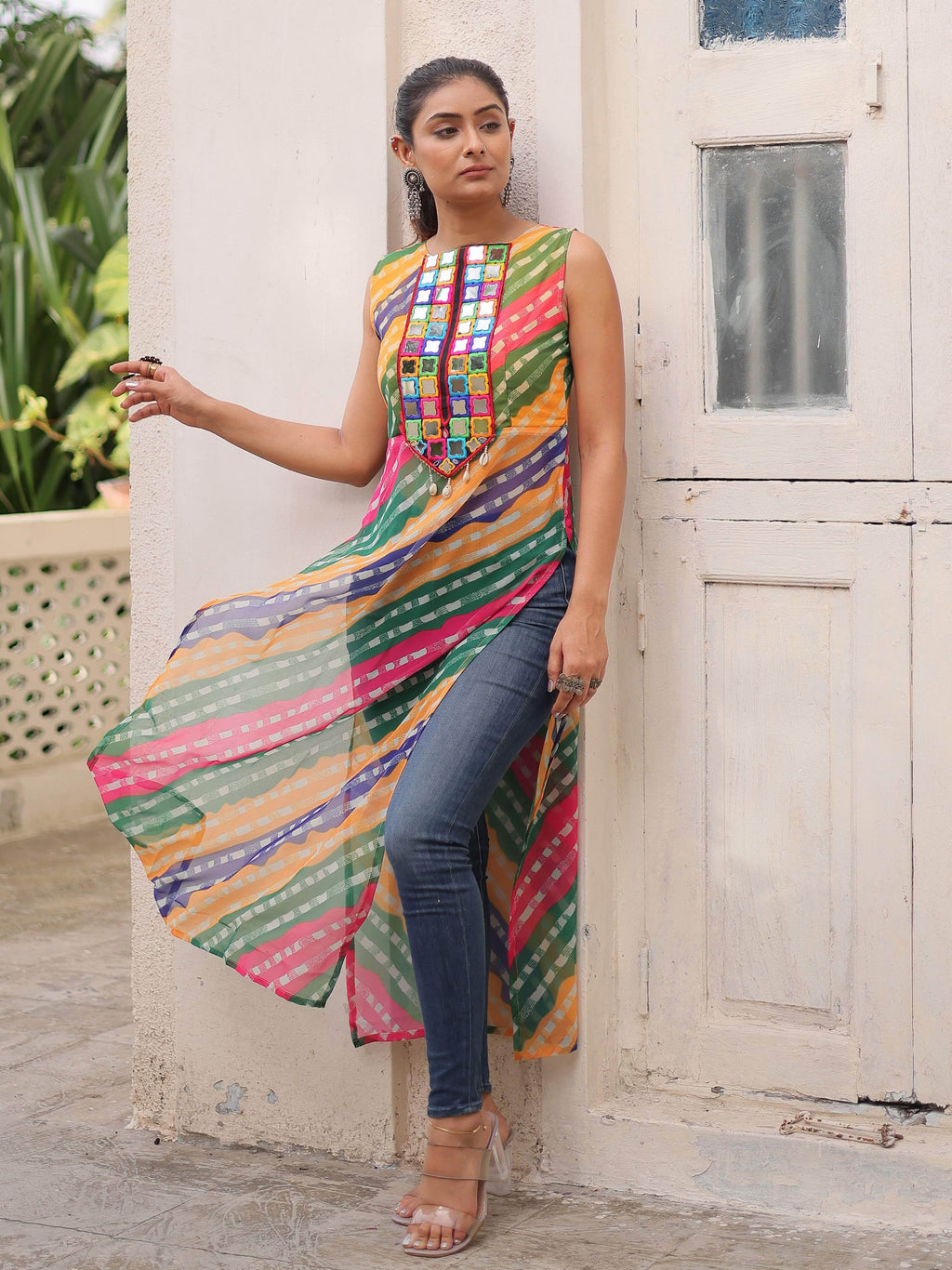 Lavishing Multi-Color Georgette Printed Navratri Wear Kurti