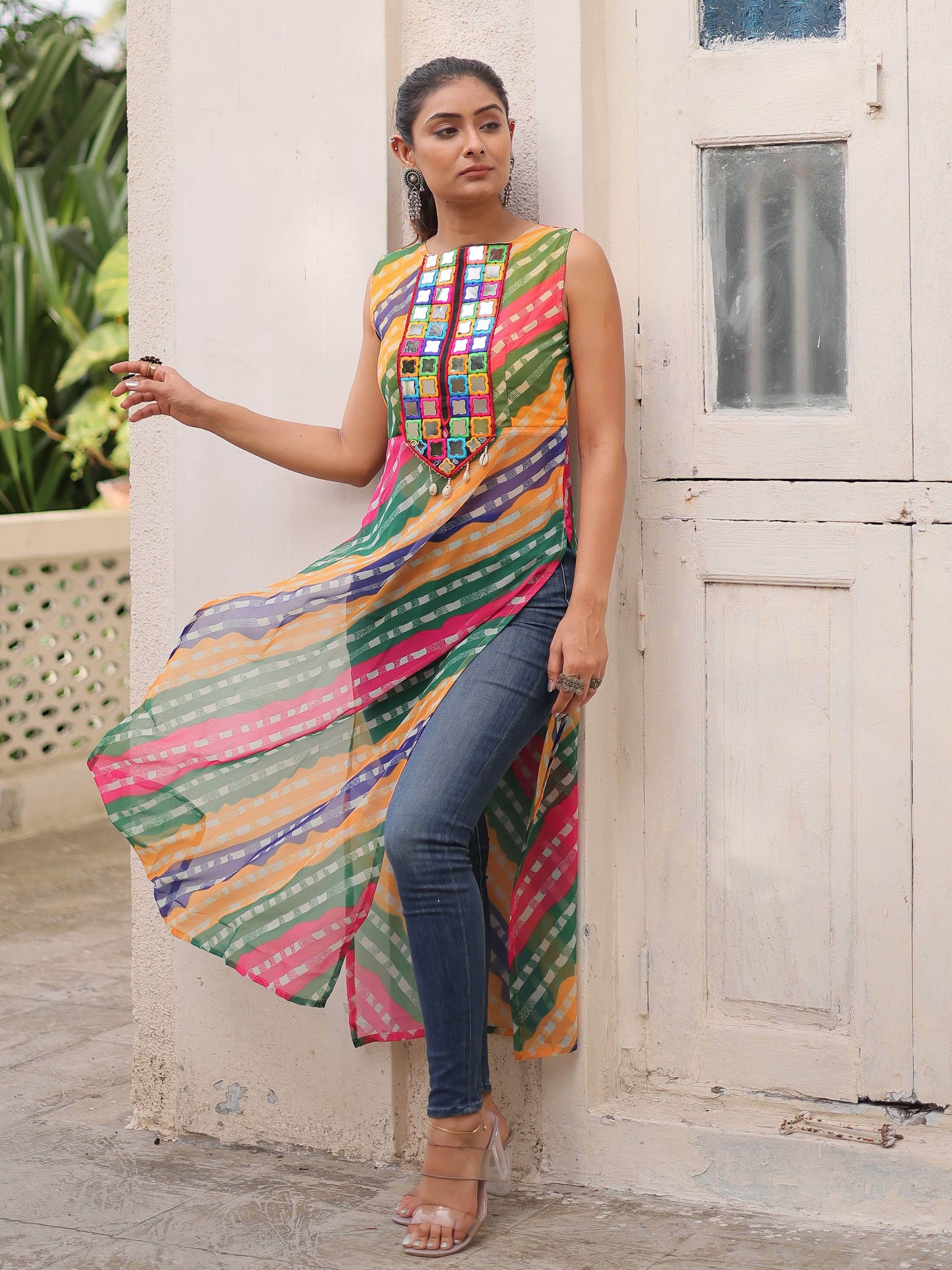 Lavishing Multi-Color Georgette Printed Navratri Wear Kurti