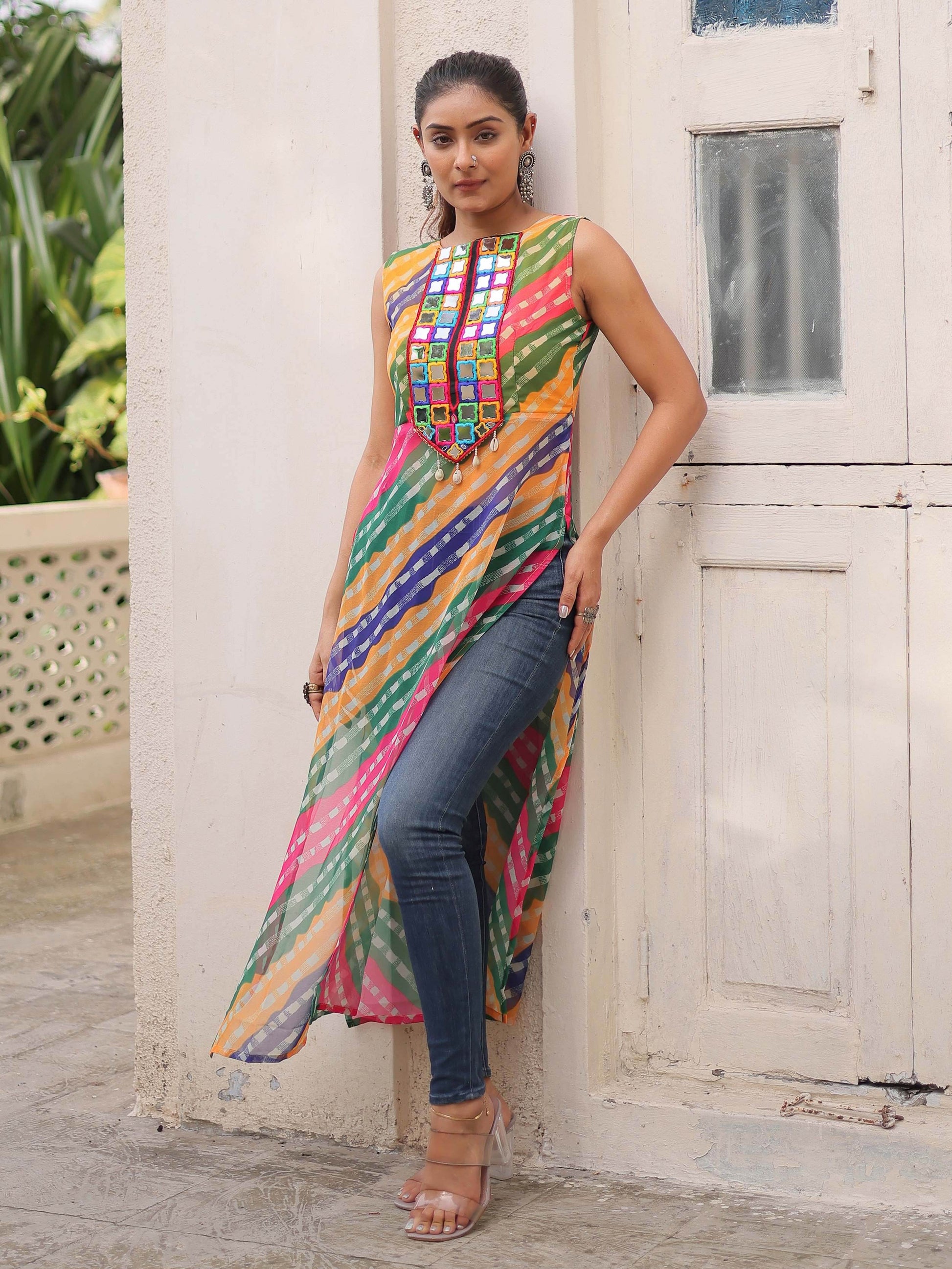Lavishing Multi-Color Georgette Printed Navratri Wear Kurti