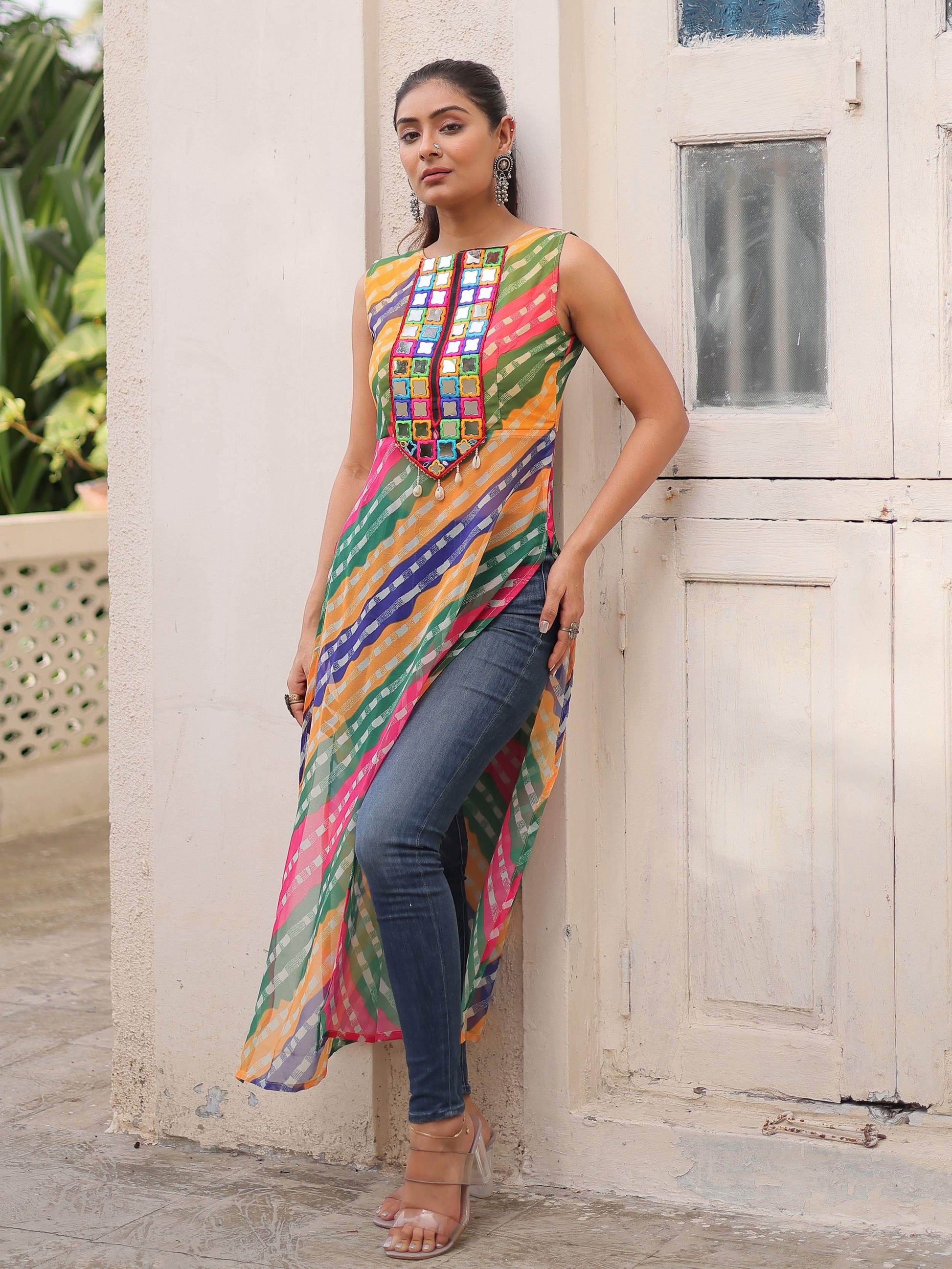 Lavishing Multi-Color Georgette Printed Navratri Wear Kurti