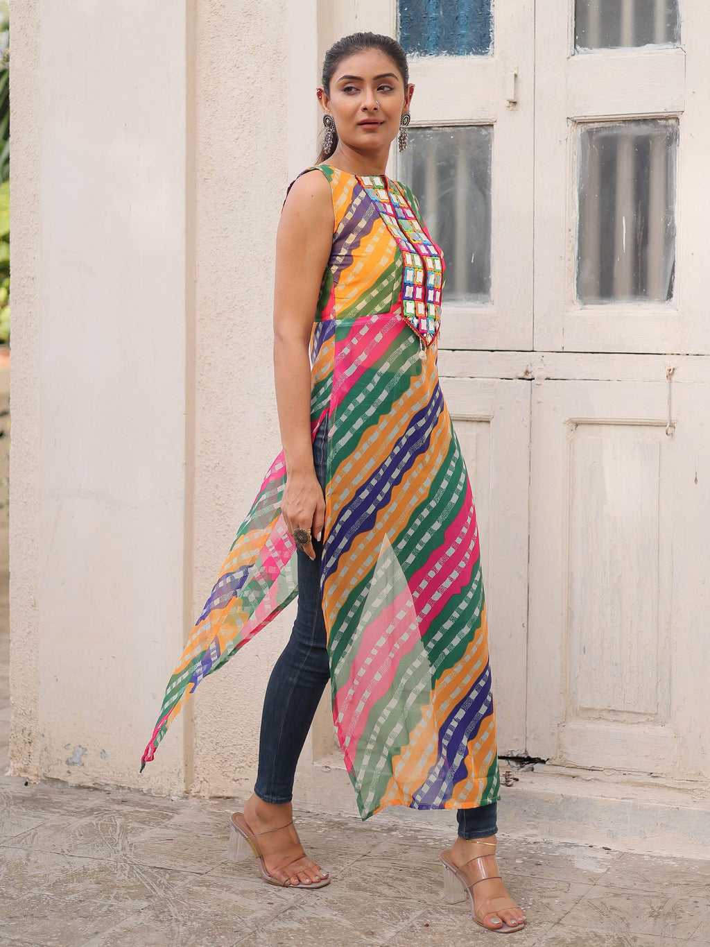 Lavishing Multi-Color Georgette Printed Navratri Wear Kurti