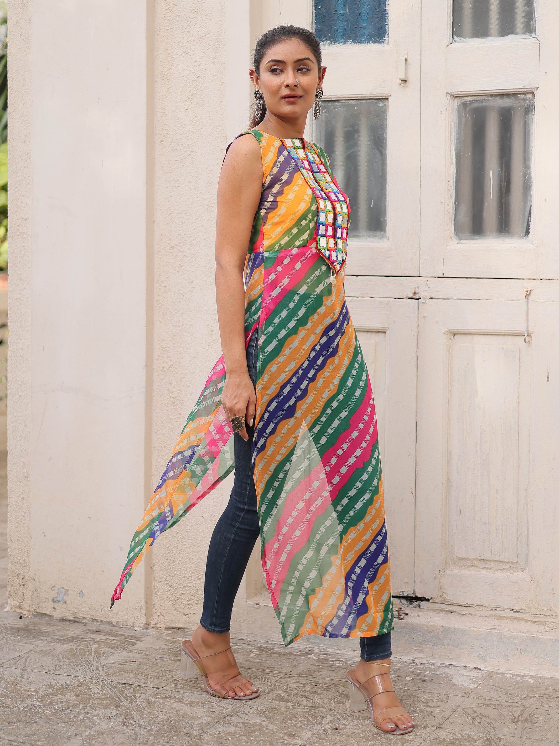 Lavishing Multi-Color Georgette Printed Navratri Wear Kurti