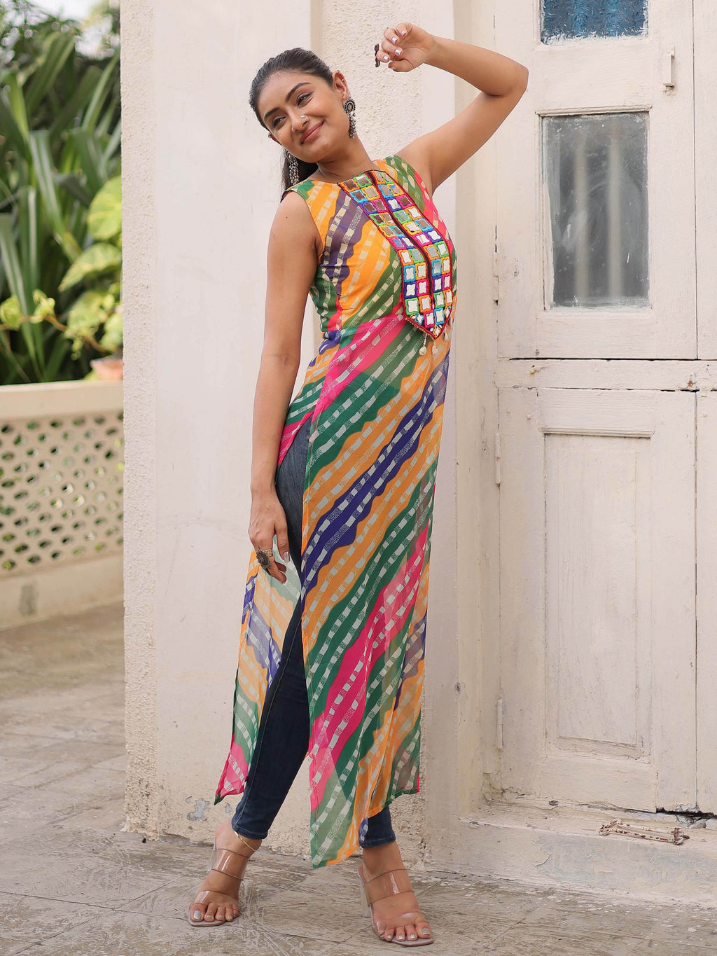 Lavishing Multi-Color Georgette Printed Navratri Wear Kurti