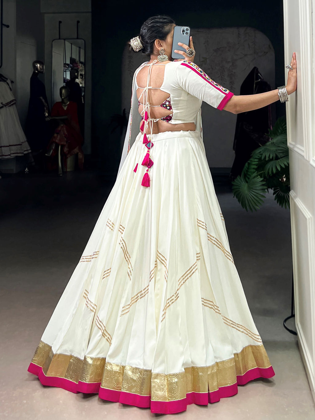 Desirable White Rayon Gota Patti Work Navratri Wear Lehenga Choli