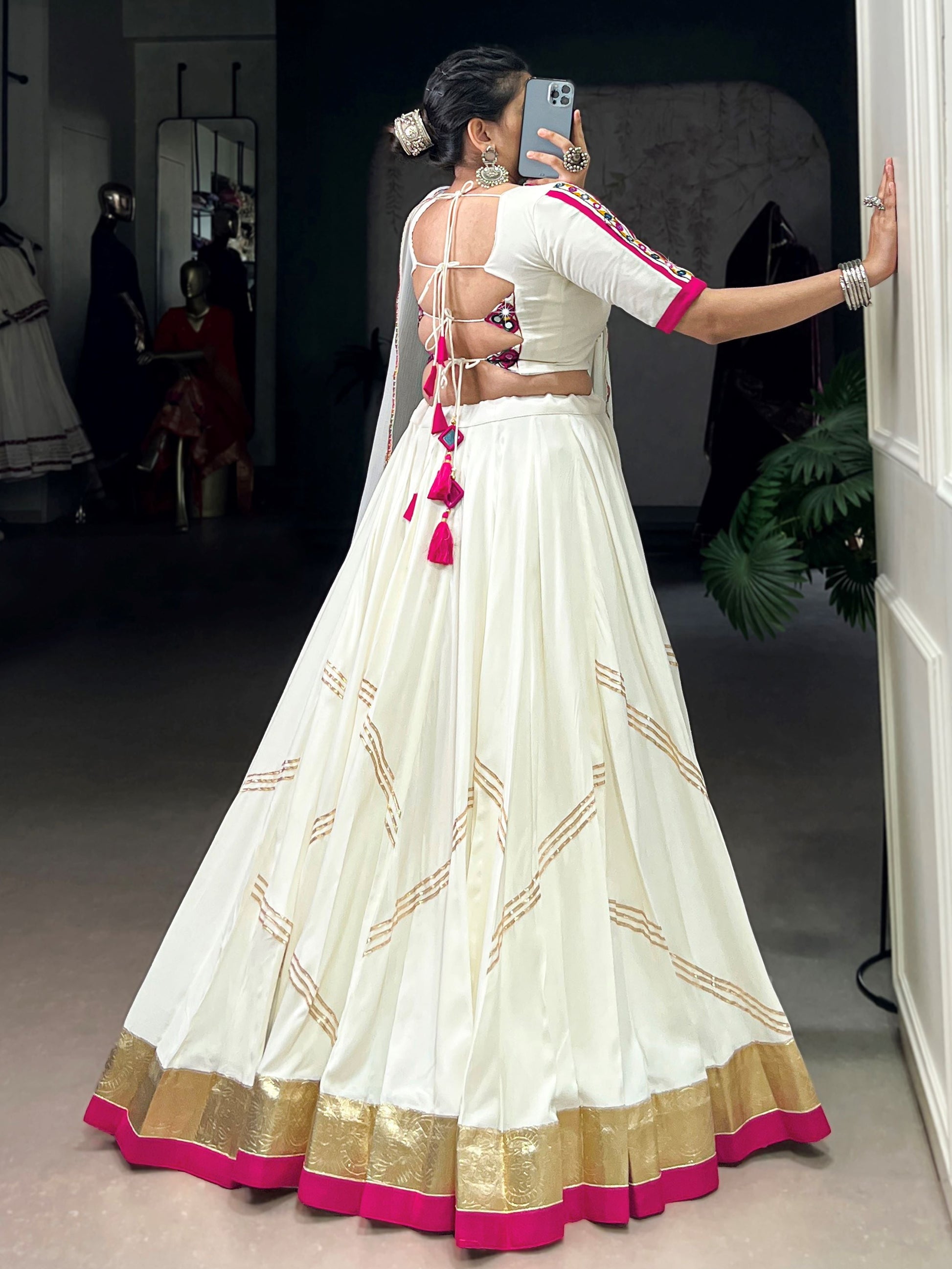 Desirable White Rayon Gota Patti Work Navratri Wear Lehenga Choli
