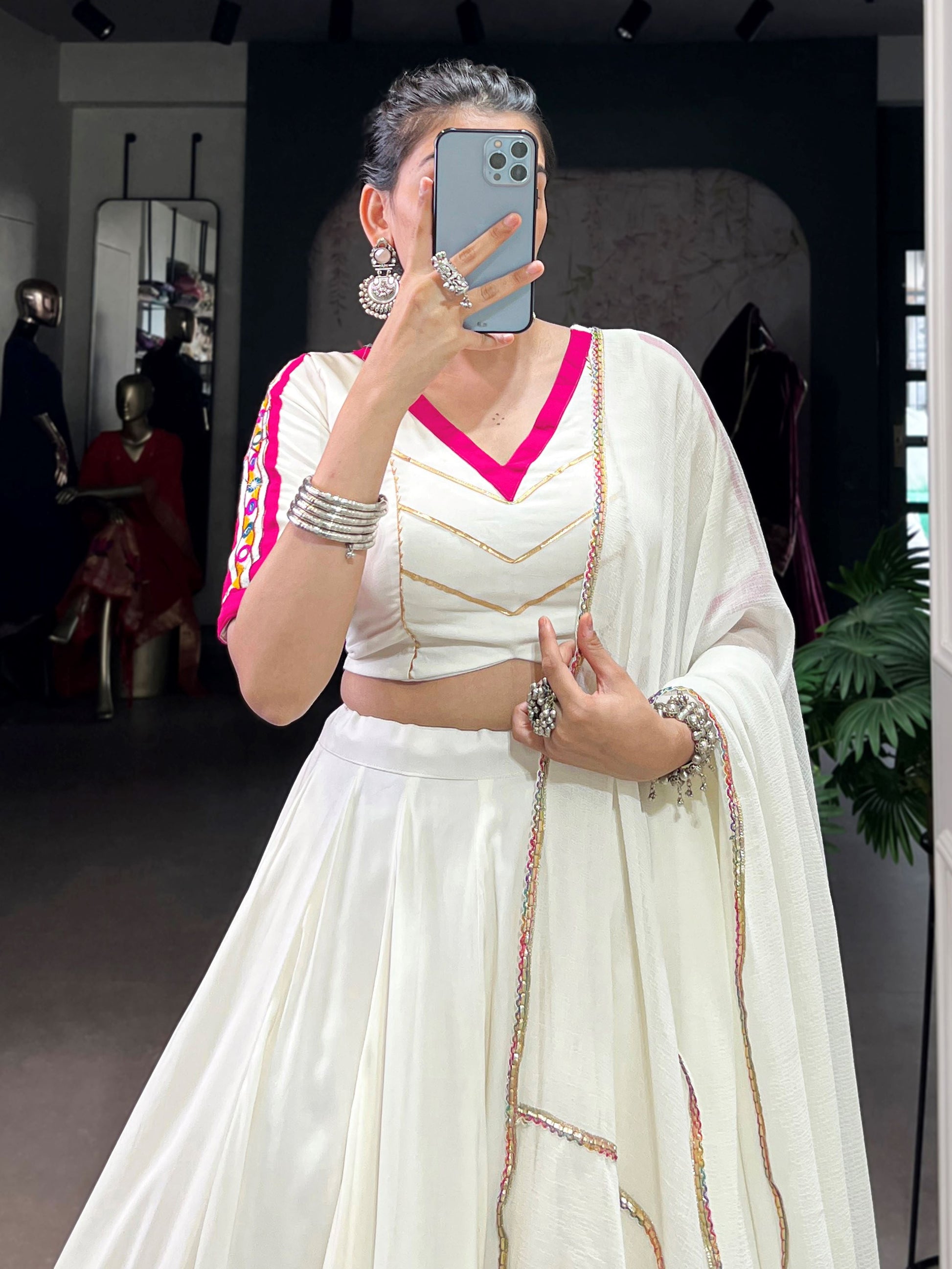 Desirable White Rayon Gota Patti Work Navratri Wear Lehenga Choli