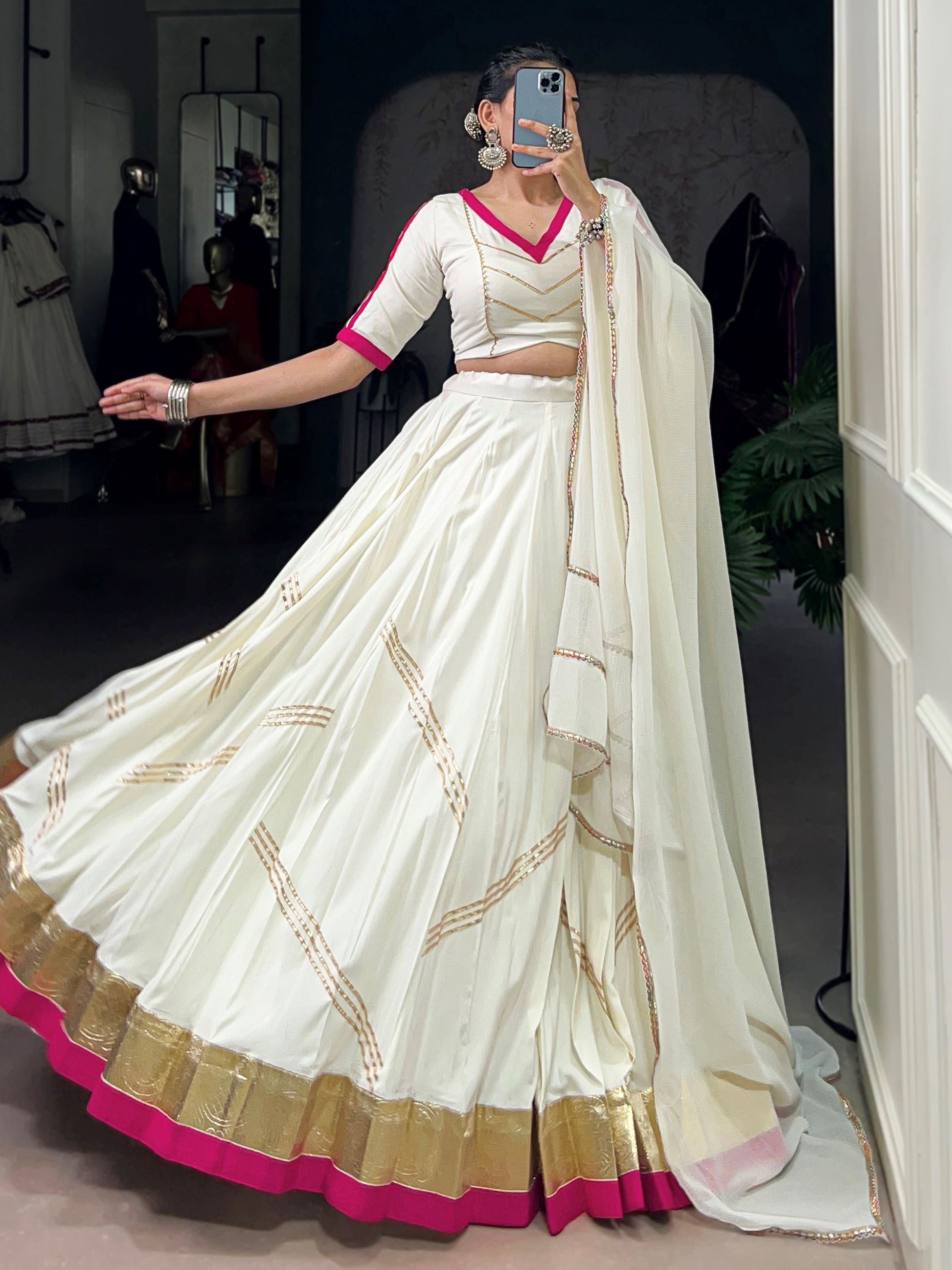 Desirable White Rayon Gota Patti Work Navratri Wear Lehenga Choli