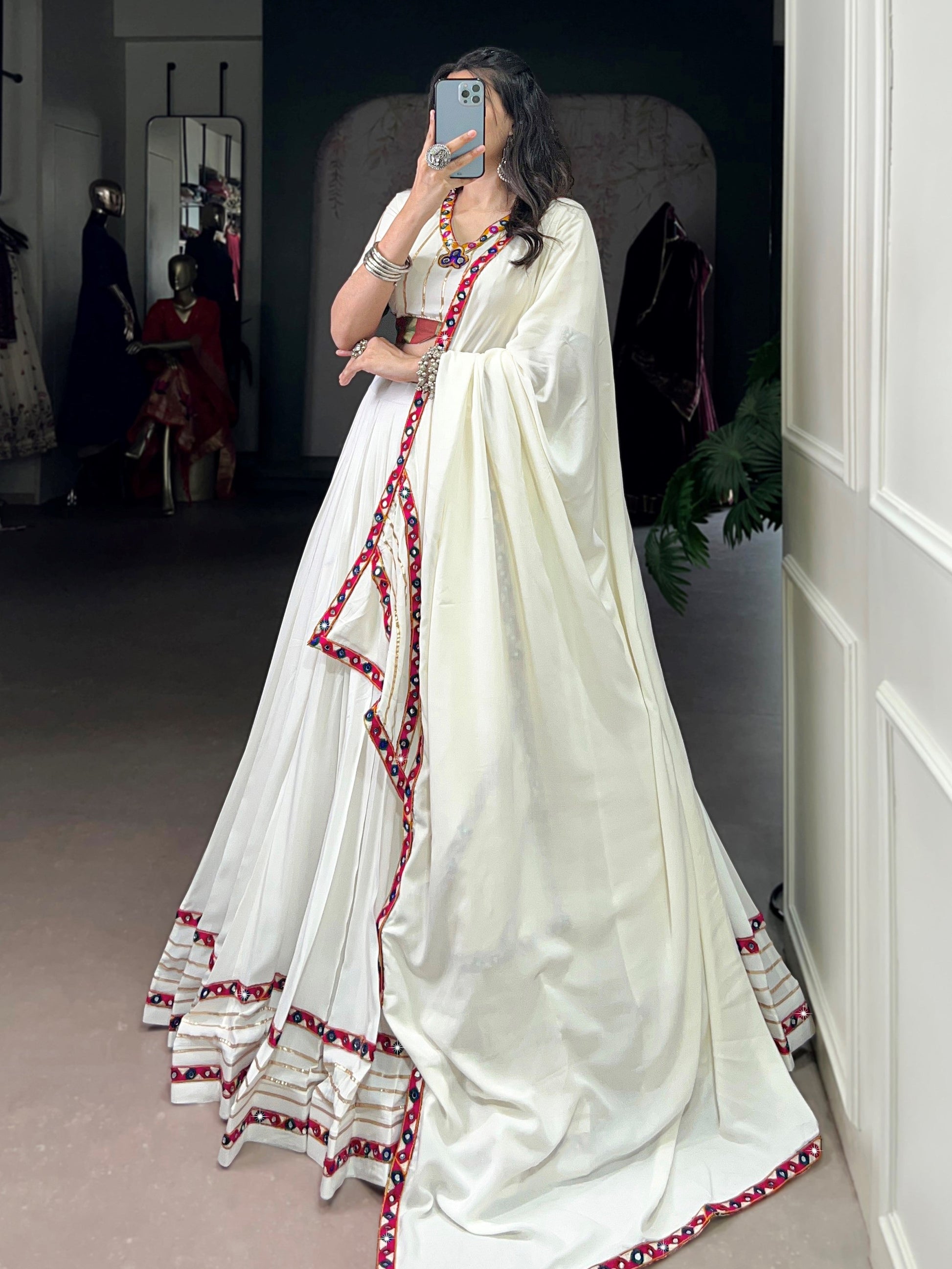 Amazing White Rayon Gota Patti Work Traditional Lehenga Choli
