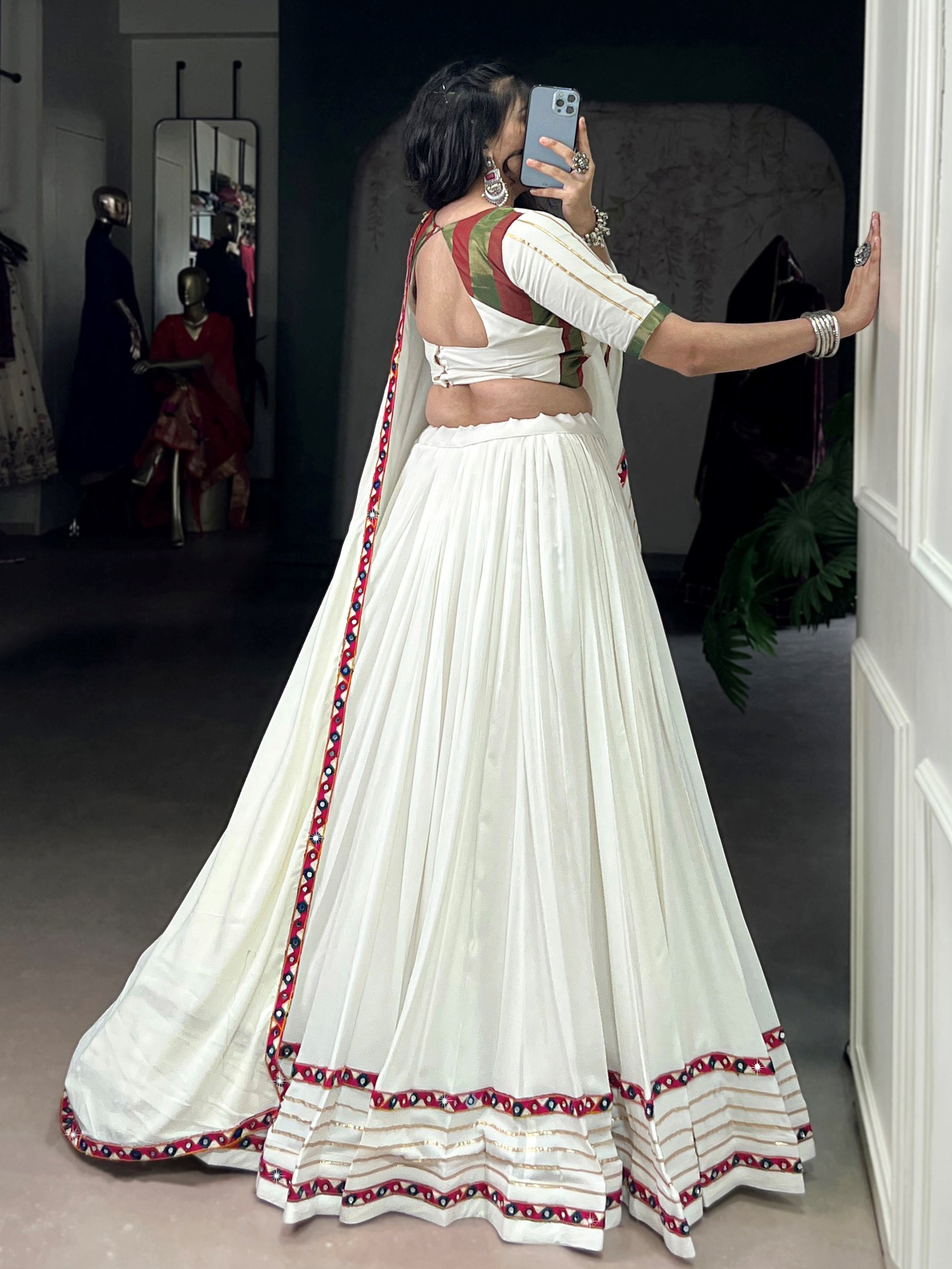 Amazing White Rayon Gota Patti Work Traditional Lehenga Choli