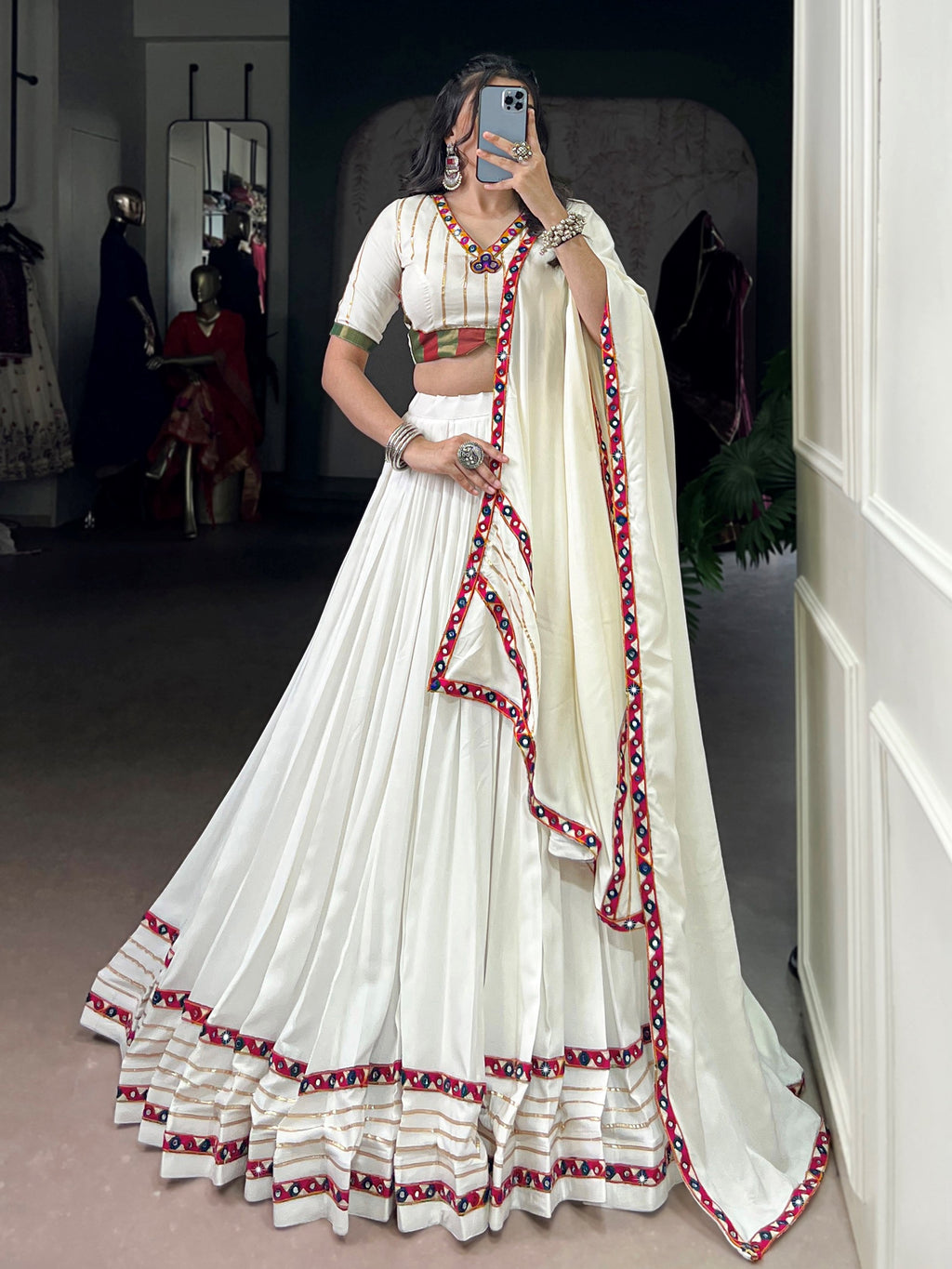 Amazing White Rayon Gota Patti Work Traditional Lehenga Choli