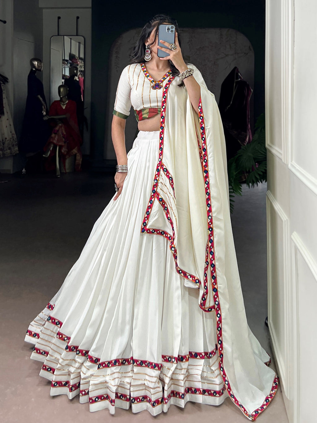 Amazing White Rayon Gota Patti Work Traditional Lehenga Choli