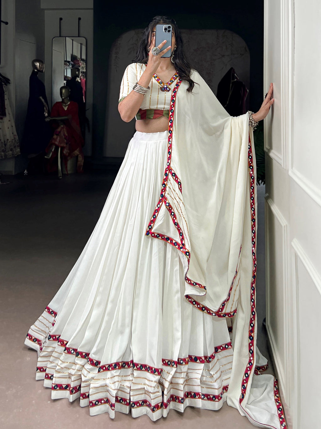 Amazing White Rayon Gota Patti Work Traditional Lehenga Choli