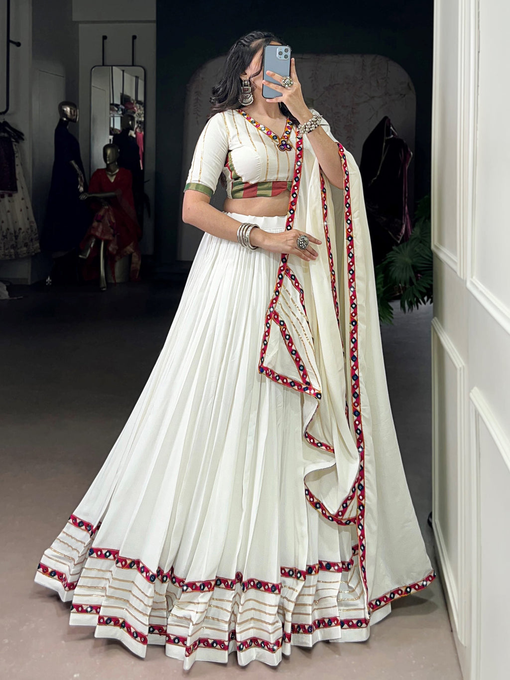 Amazing White Rayon Gota Patti Work Traditional Lehenga Choli