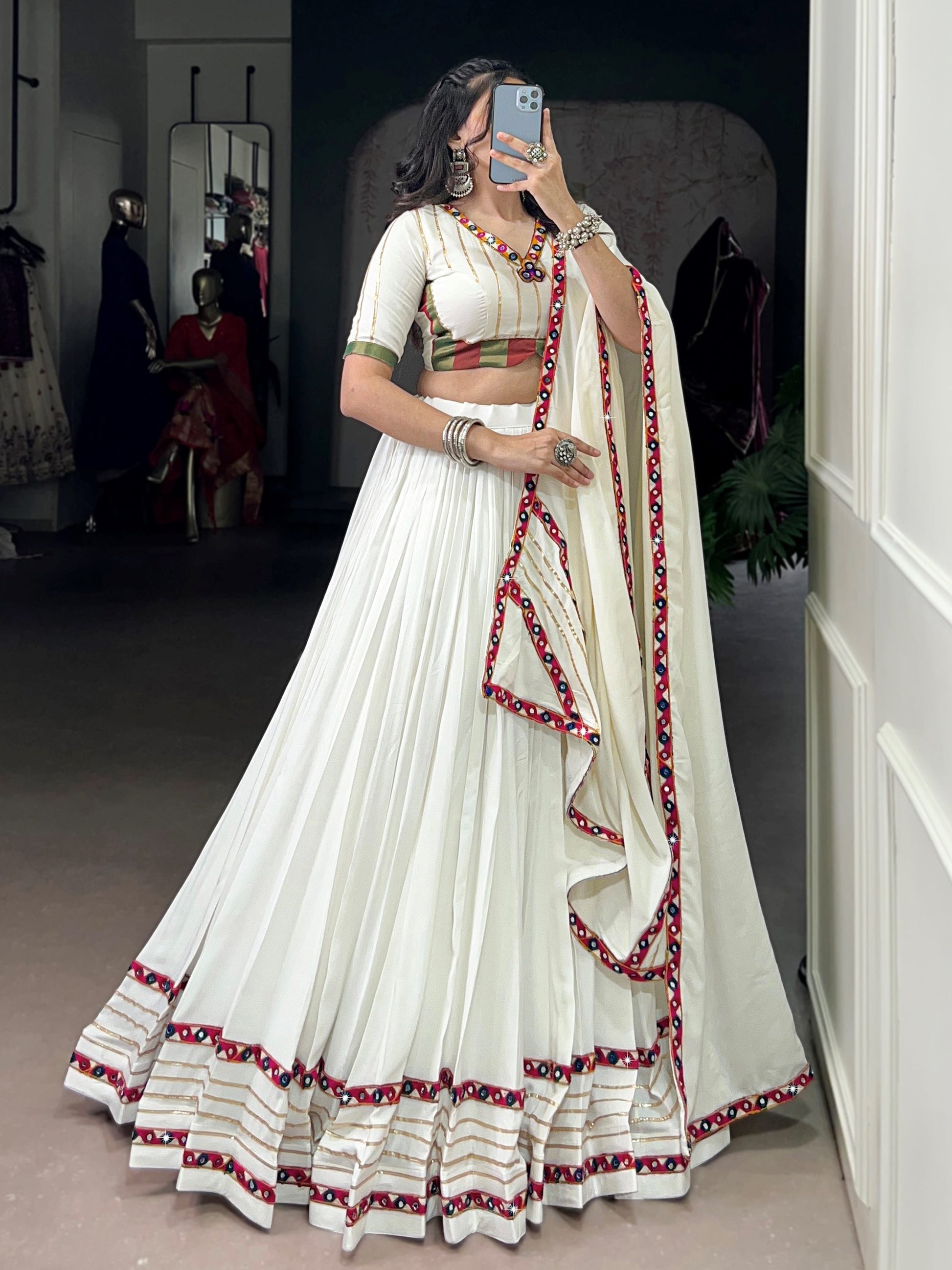 Amazing White Rayon Gota Patti Work Traditional Lehenga Choli
