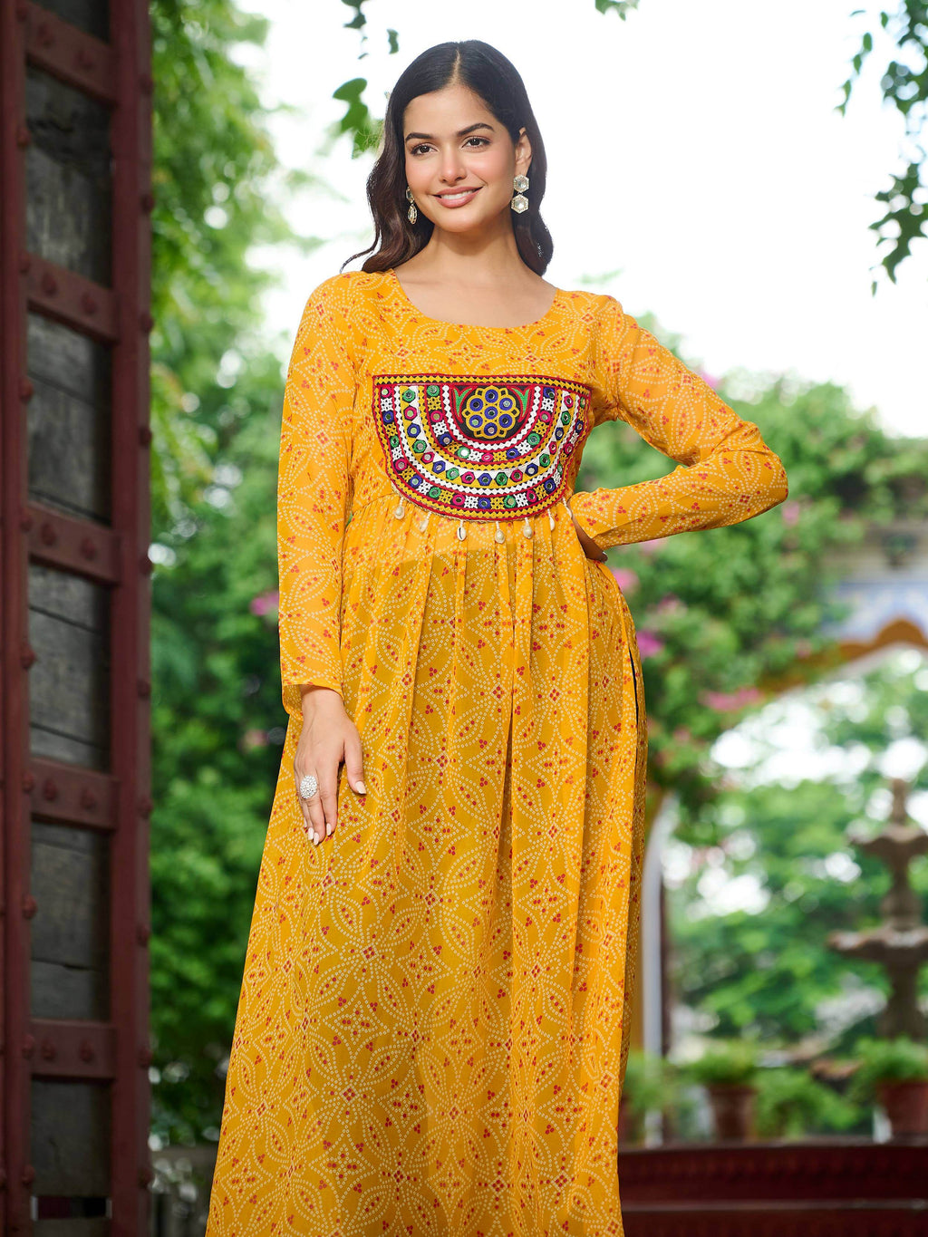 Fabulous Yellow Georgette Kutchi Gamthi Work Festive Kurti