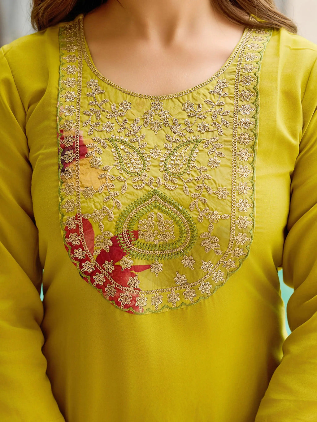 Adorning Yellow Rayon Embroidered Suit With Floral Printed Dupatta